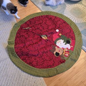 VTG Santa & Reindeer Christmas Tree Skirt Dan Dee Collectors Choice  48” Green